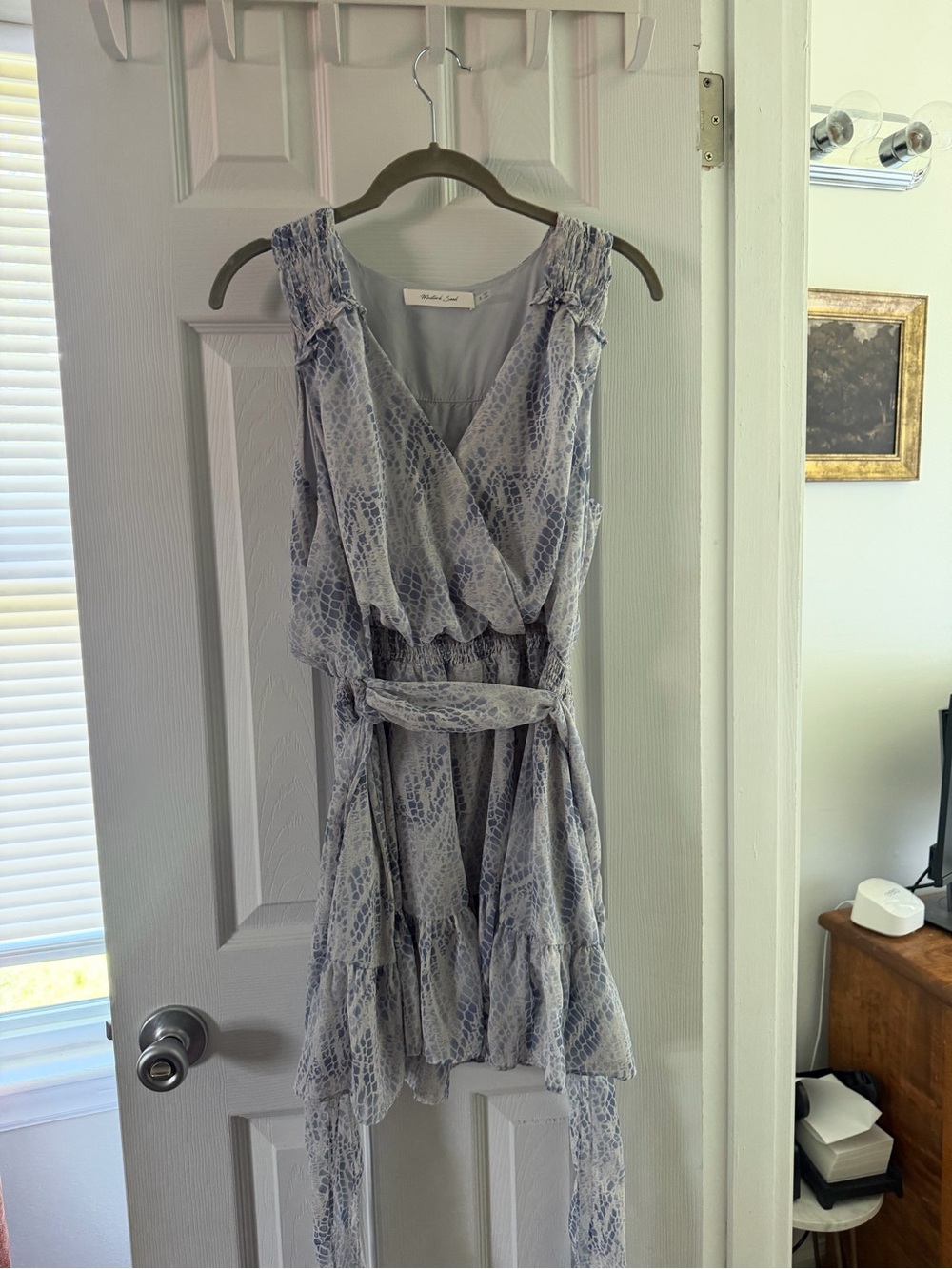Mustard Seed Light Blue Snakeskin-Print Mini Wrap Dress